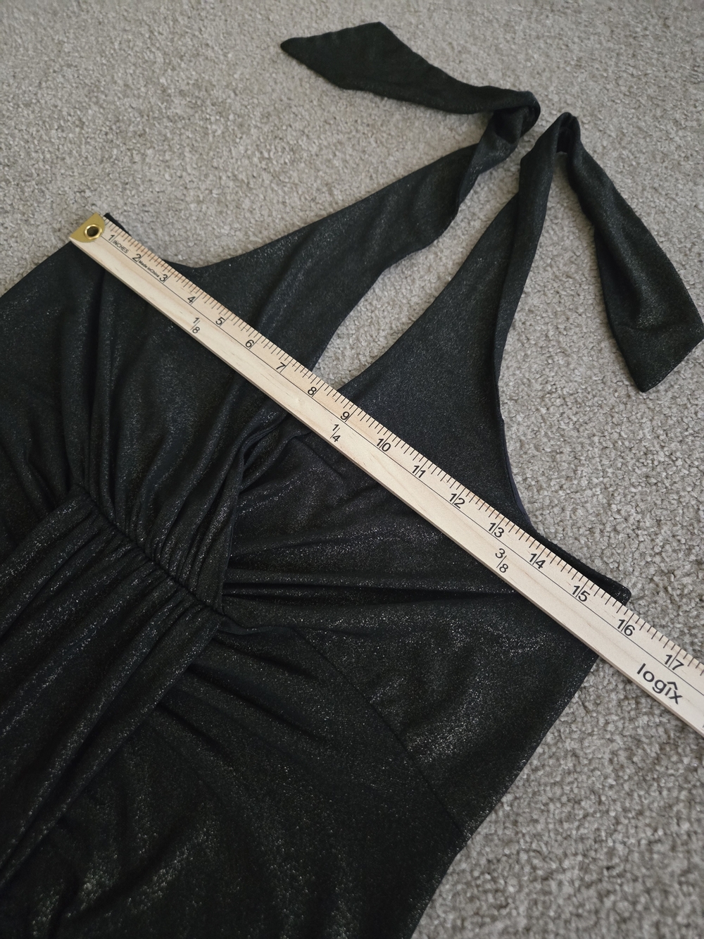 Patricia Field Y2K Black Gold Sparkle Tie Back Halter Midi Dress - Picture 12 of 13